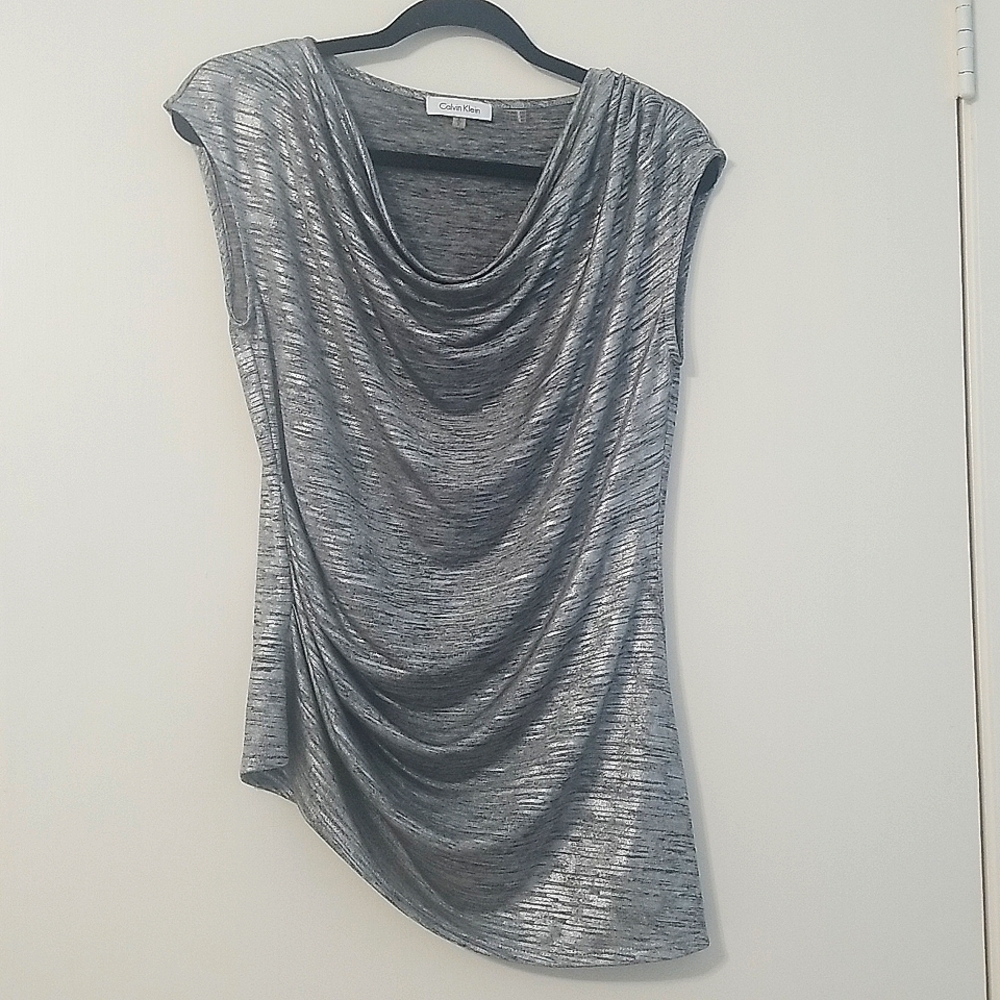 Calvin Klein metallic cowlneck blouse